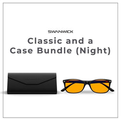Classic Blue Light Blocking Glasses Night Swannies with Case (Black)
